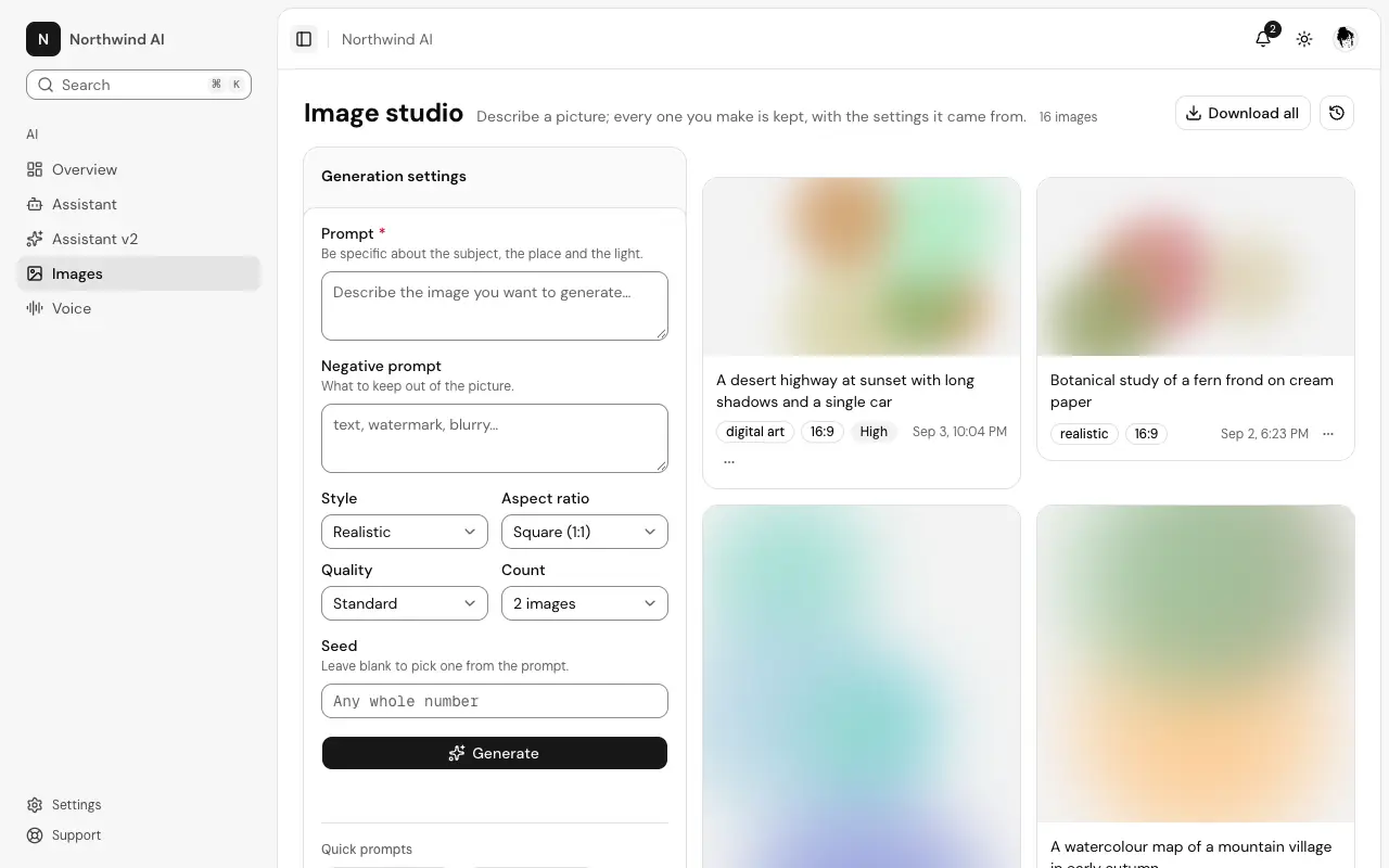 The Image studio page
