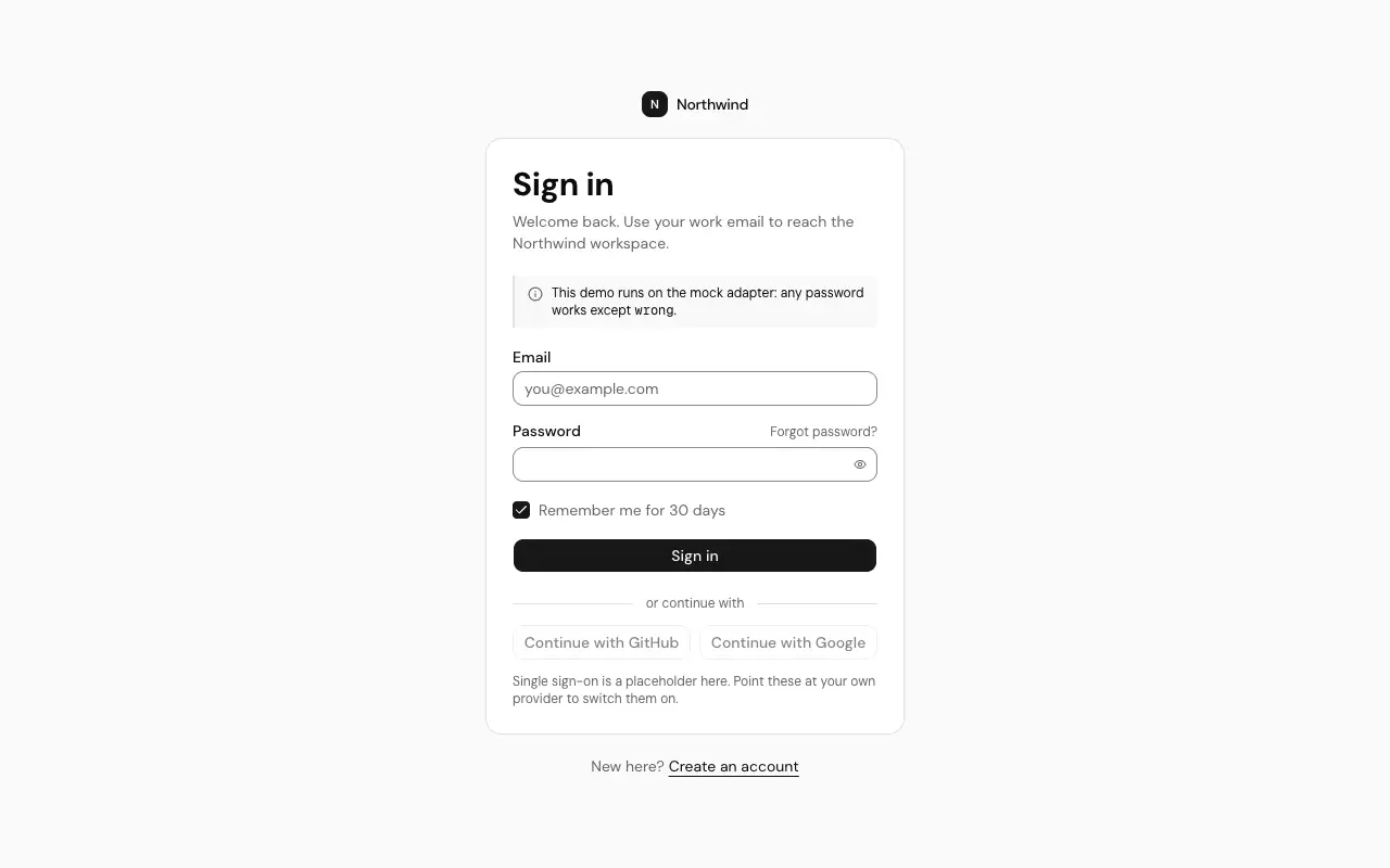 The Sign in page