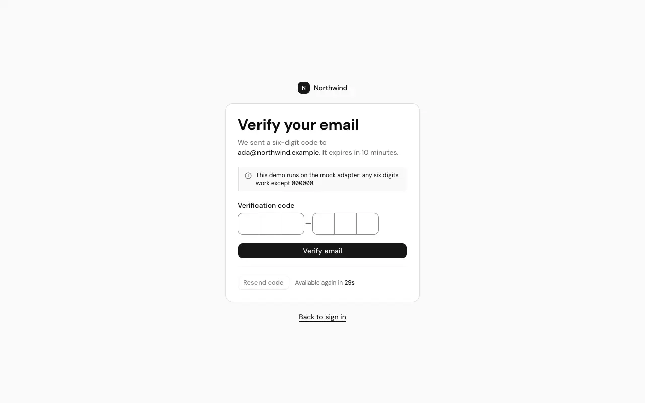 The Verify code page