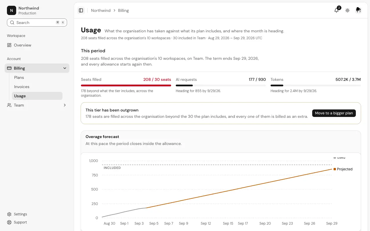 The Metered usage page
