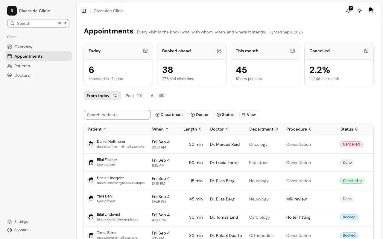 The Appointment book page