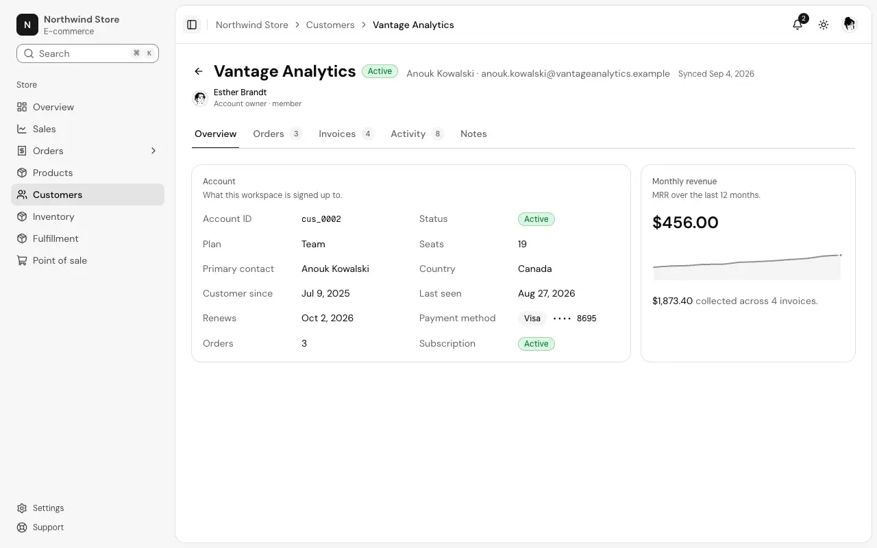 The Customer record page