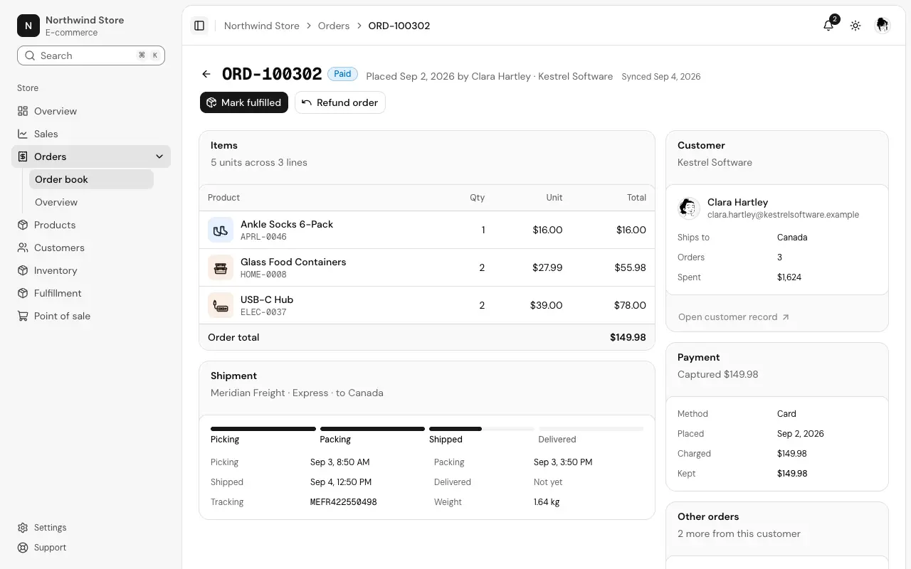The Order record page