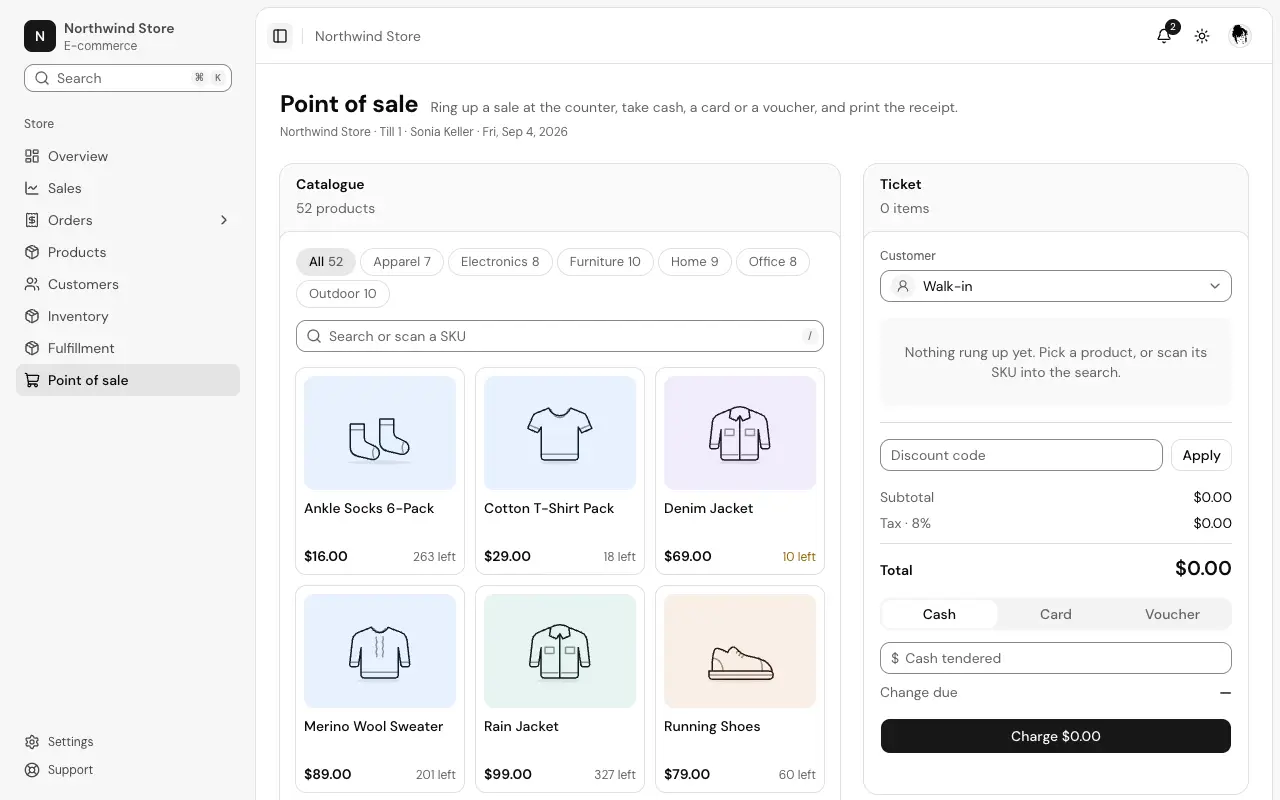 The Point of sale page
