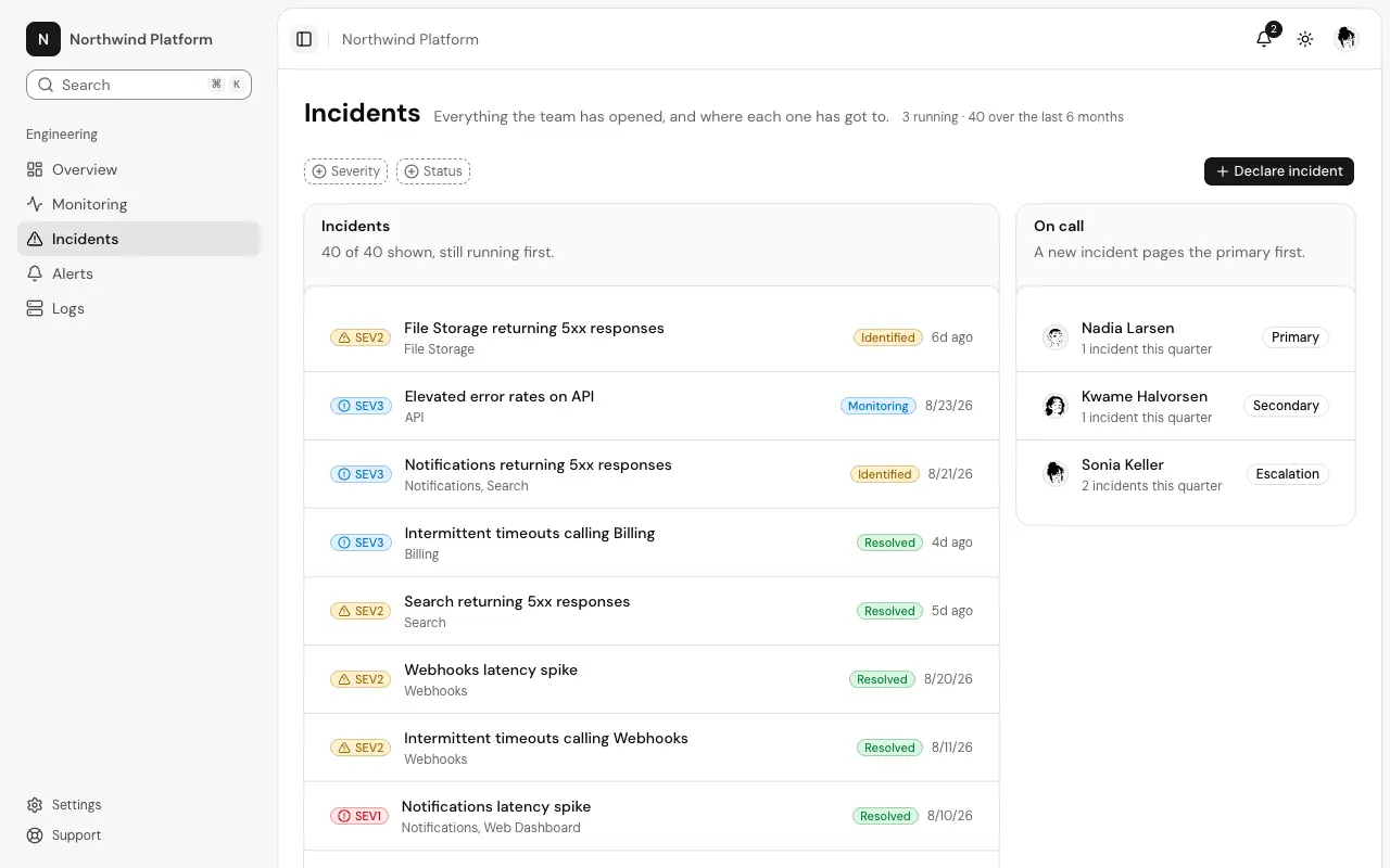 The Incident console page