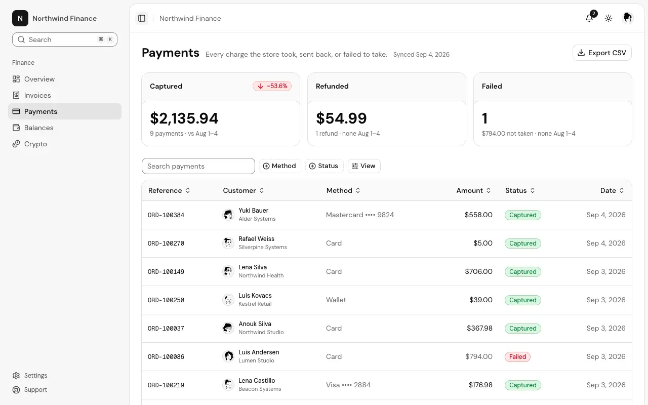 The Payments page
