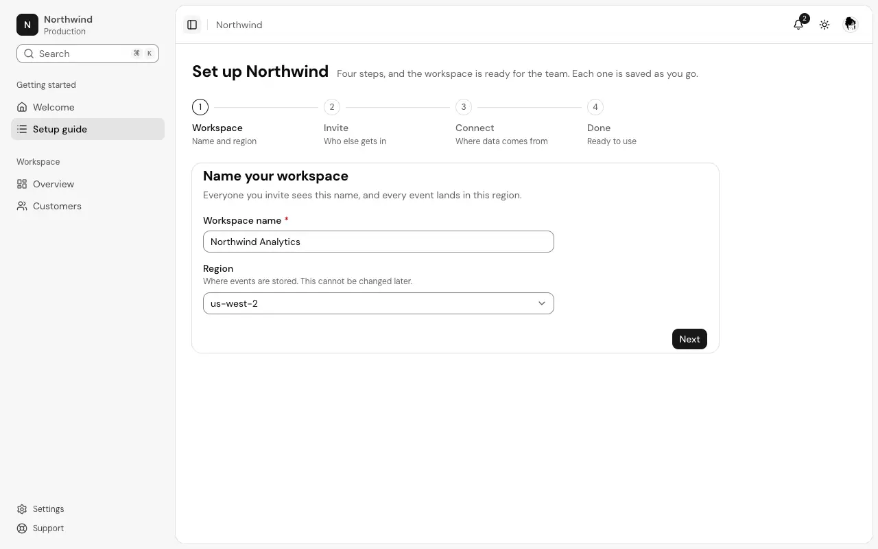 The Setup wizard page