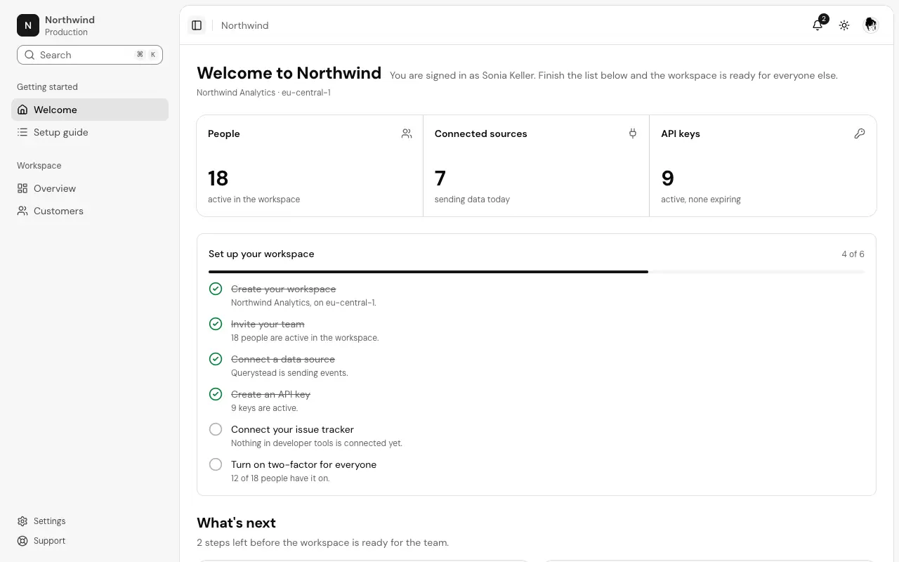 The Welcome page