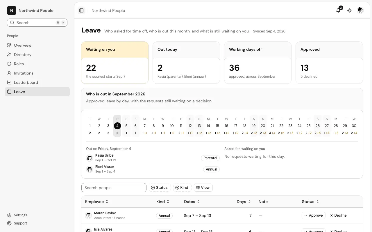 The Leave page