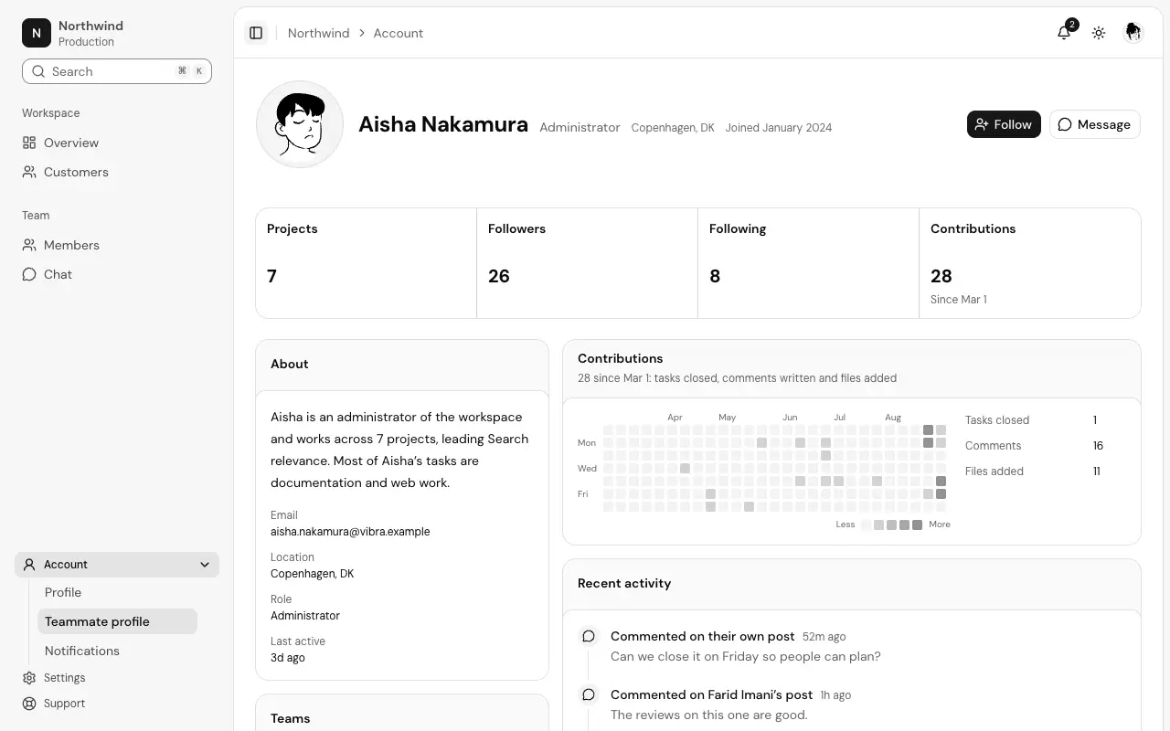 The Teammate profile page