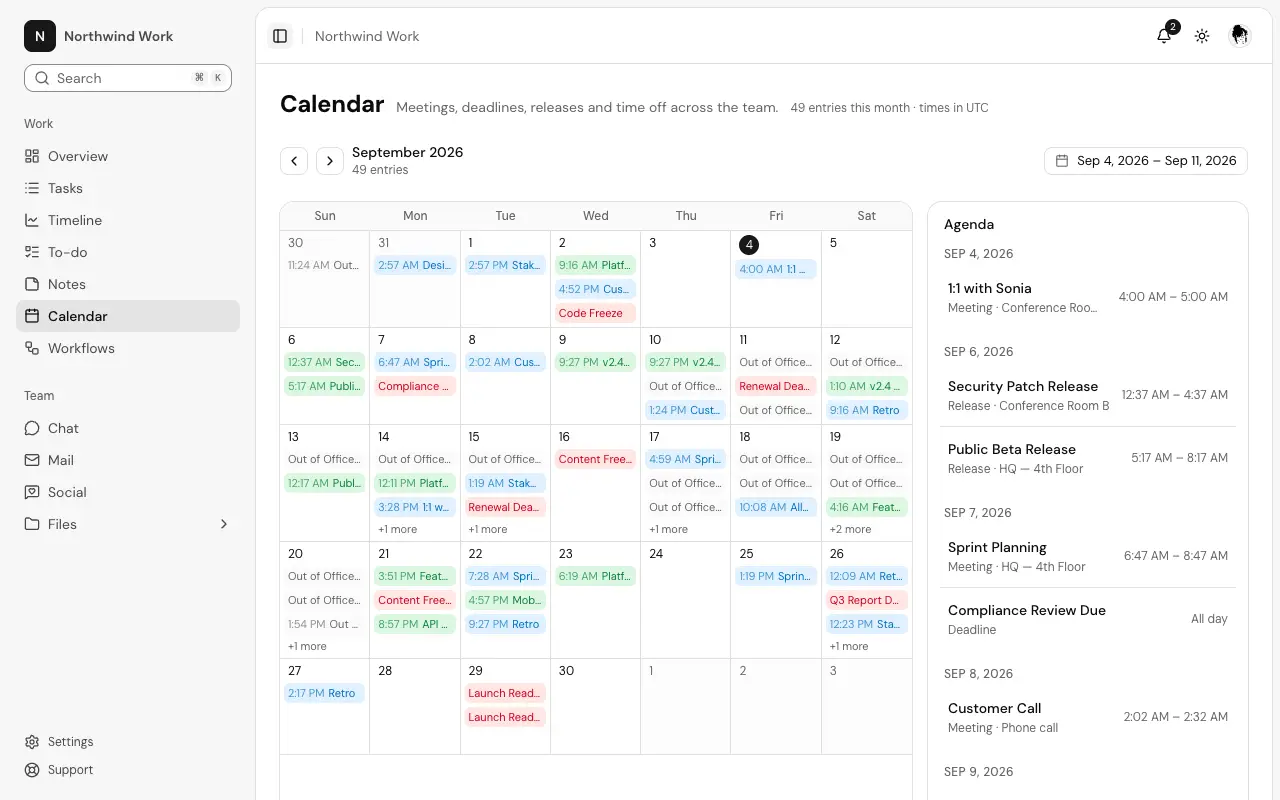 The Team schedule page