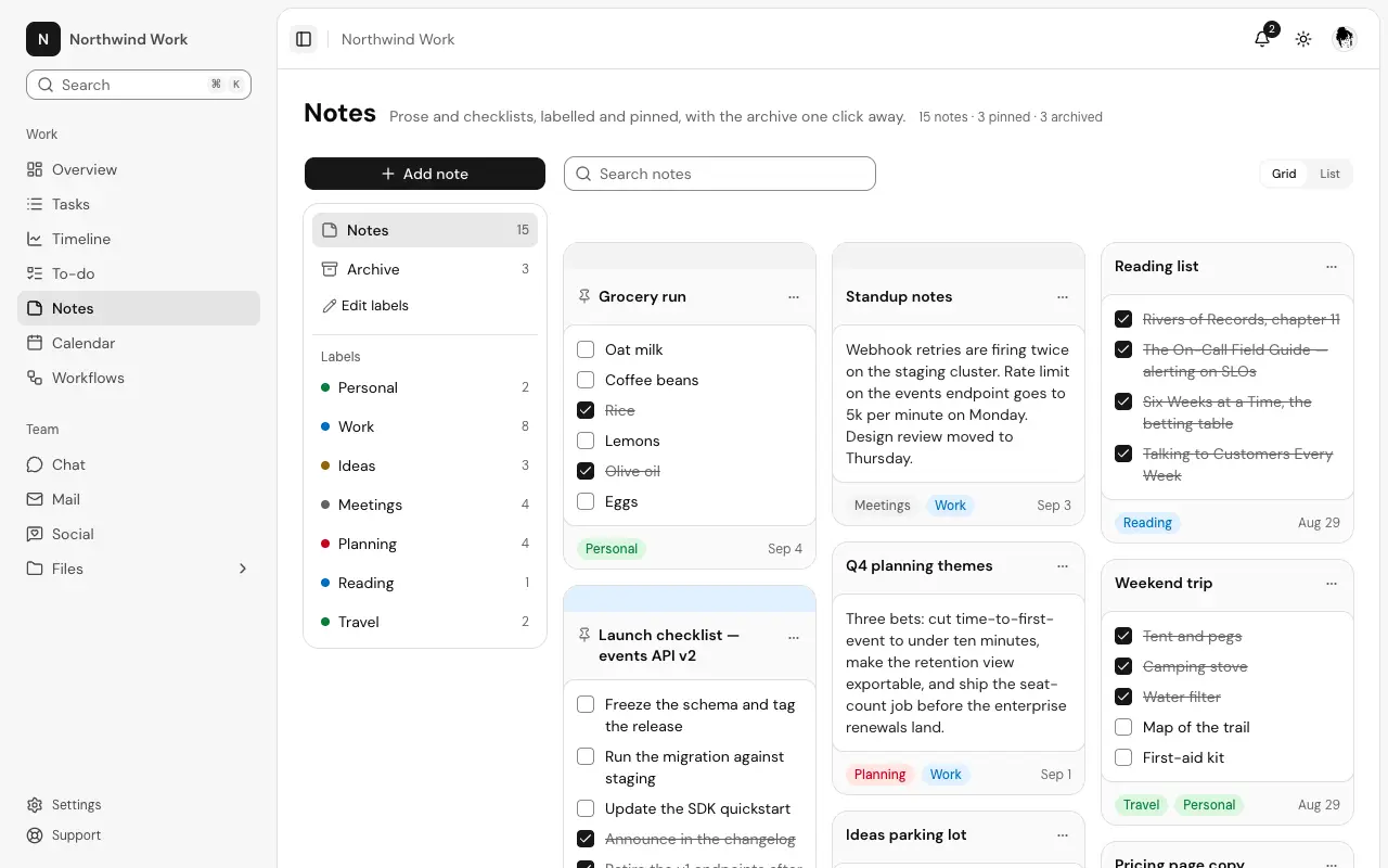 The Notes page