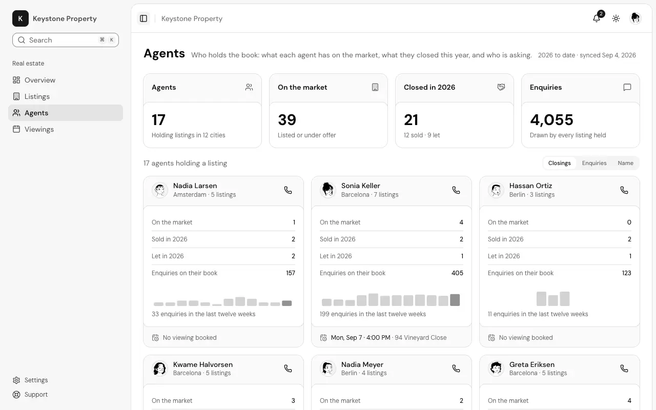 The Agents page