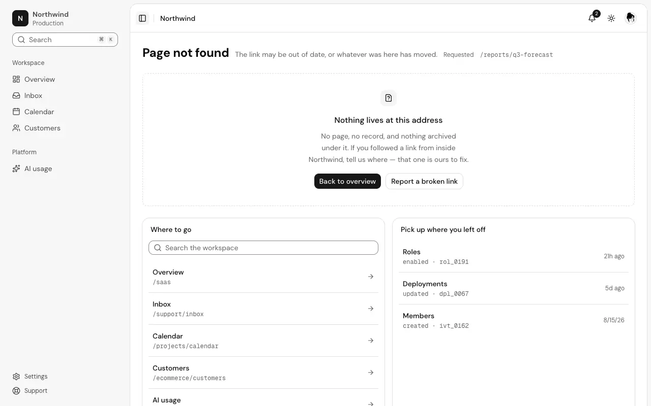 The Not found page