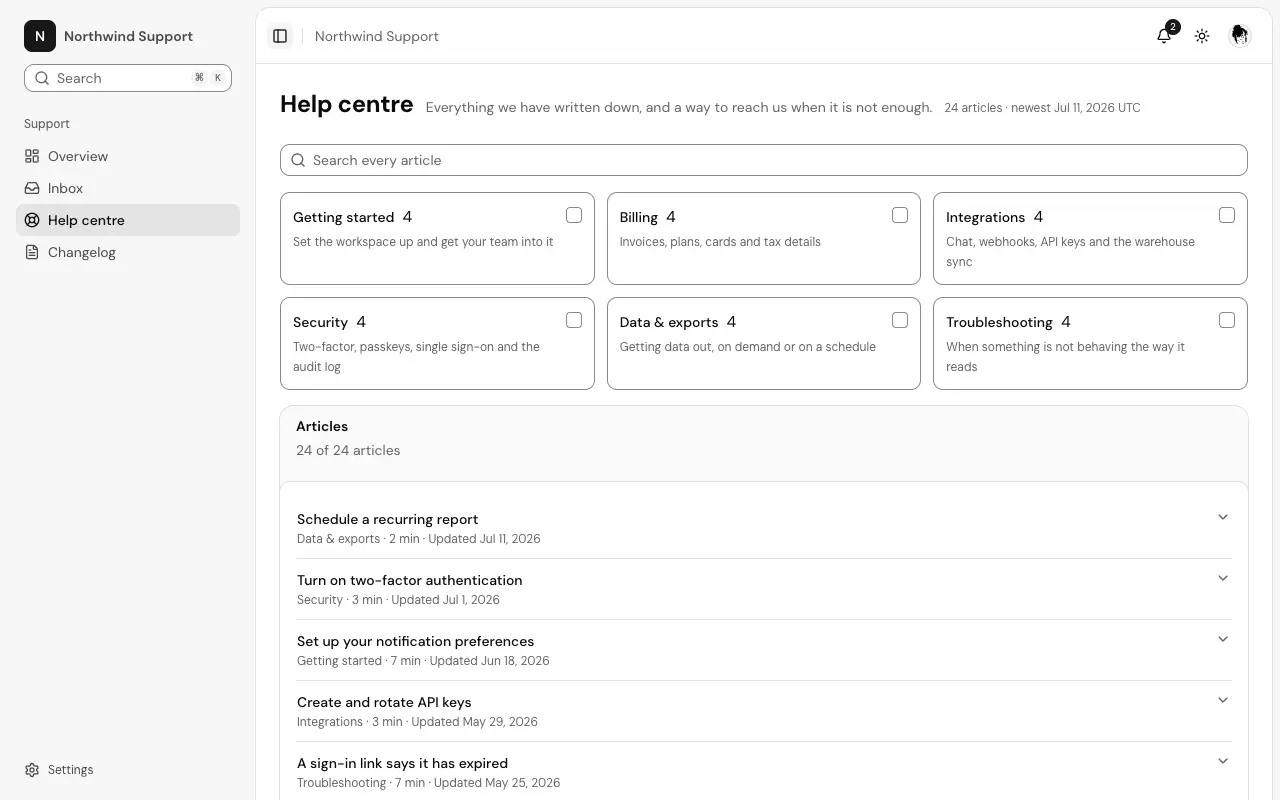 The Help centre page