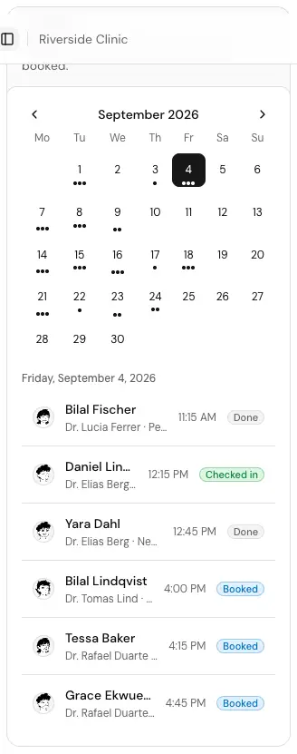 The Clinic calendar card
