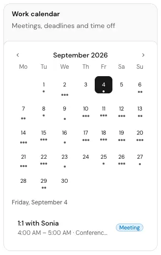 The Work calendar card