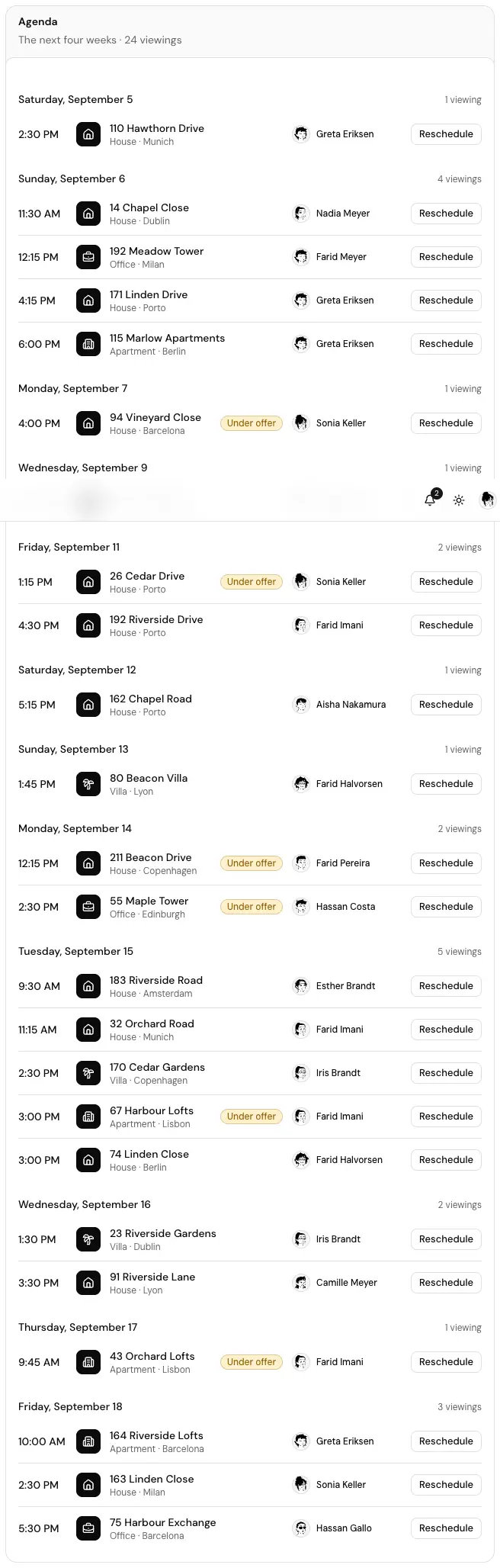 The Viewing agenda card