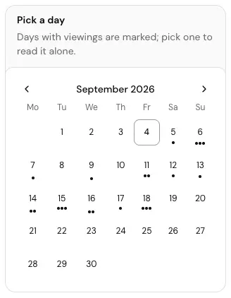 The Viewing days card